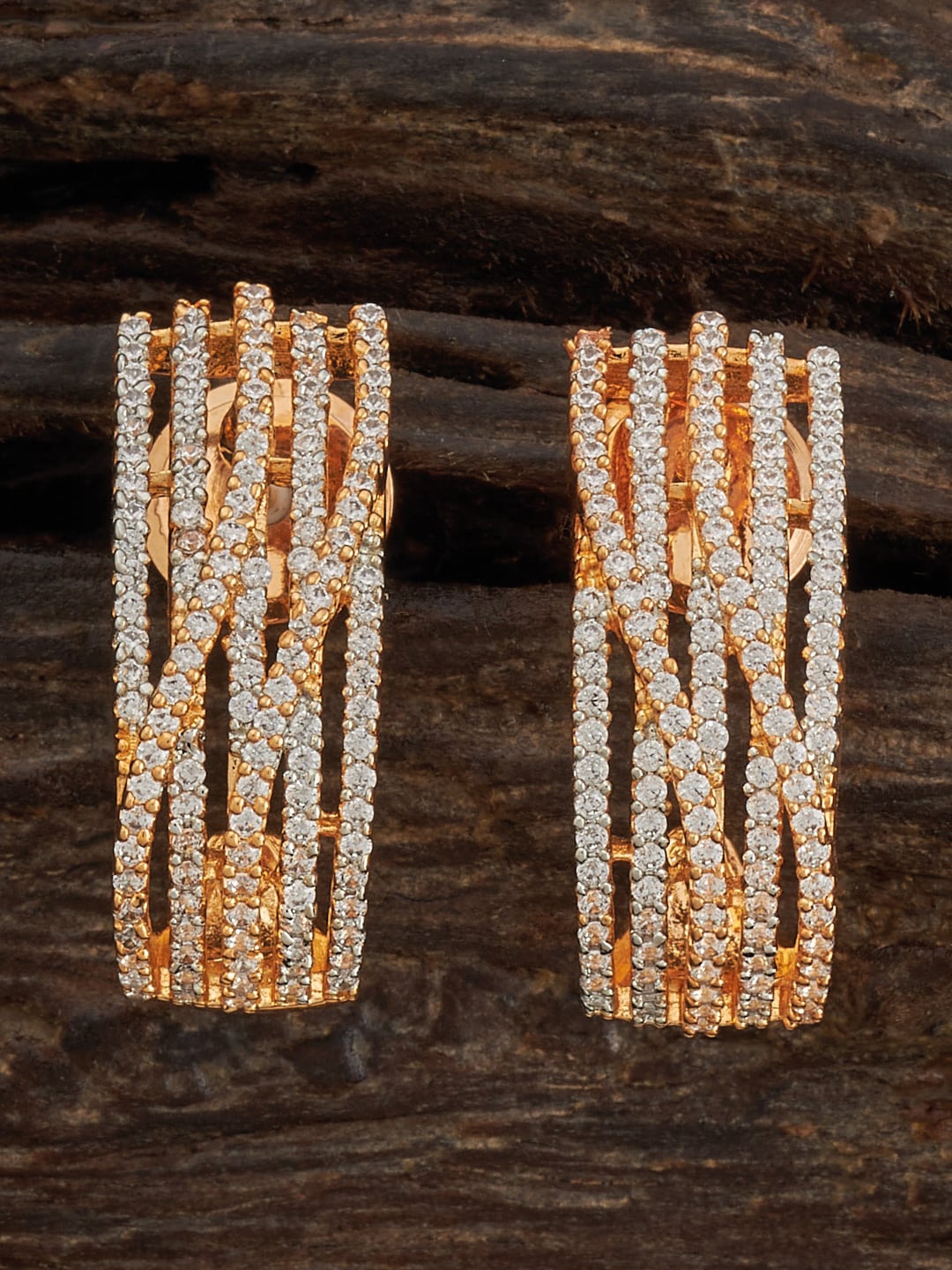 

Kushal's Fashion Jewellery Rhodium-Plated Cubic Zirconia Studded Classic Studs Earrings, Rose gold