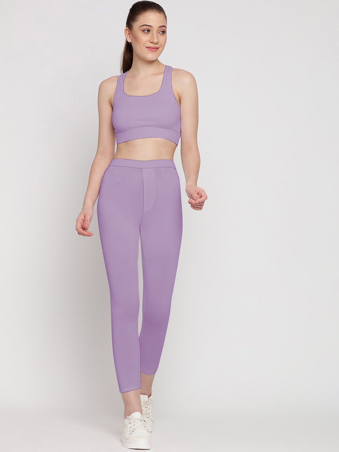 

Wearjukebox Solid Sports Bra & High Rise Tights Tracksuits, Purple