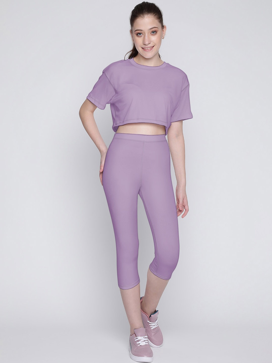 

Wearjukebox Flow Fit Adapt Cropped Top WIth Leggings Co-Ords, Purple