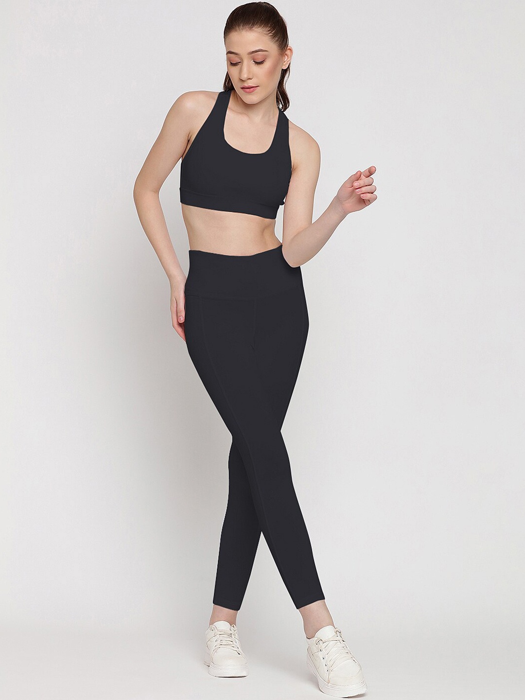 

Wearjukebox High-Rise Skin Friendly Sports Bra & Tights, Black
