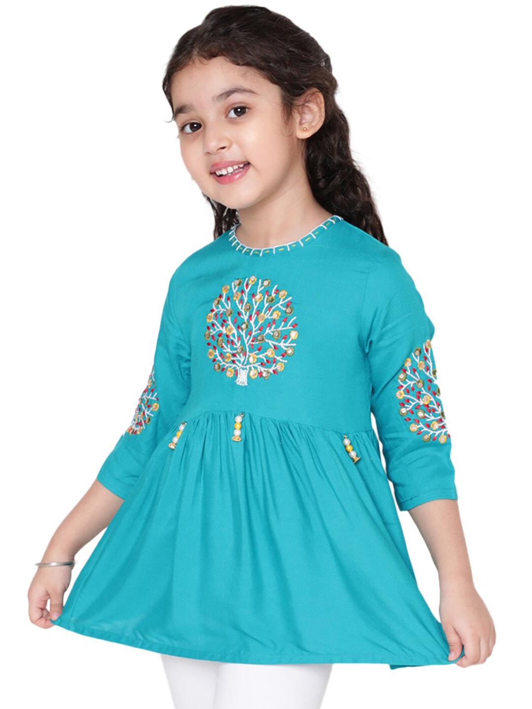 

BAESD Girls Ethnic Motifs Embroidered Anarkali Kurti, Blue