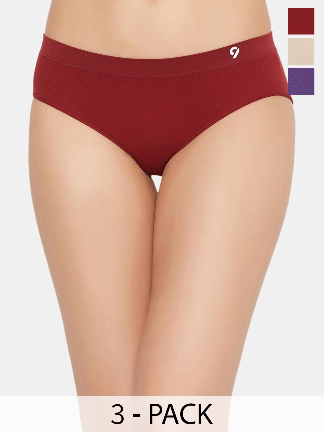 C9 AIRWEAR Seamless Pack of 3 Assorted Mid-Rise Basic Briefs, Purple