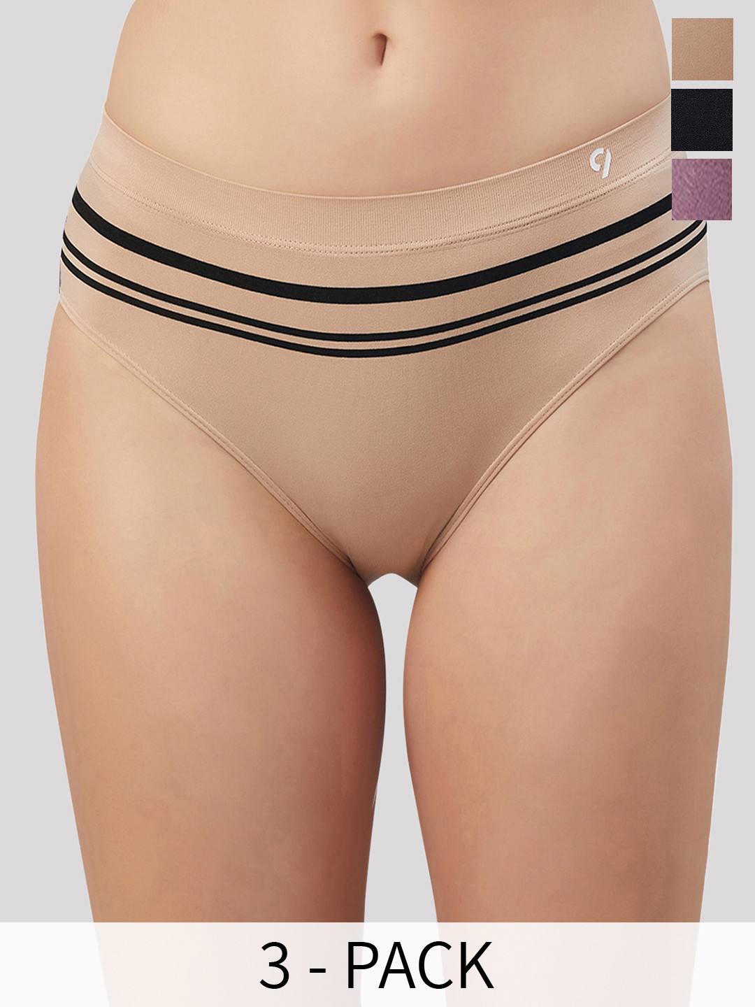 

C9 AIRWEAR Pack of 3 Striped Seamless Hipster Briefs, Beige
