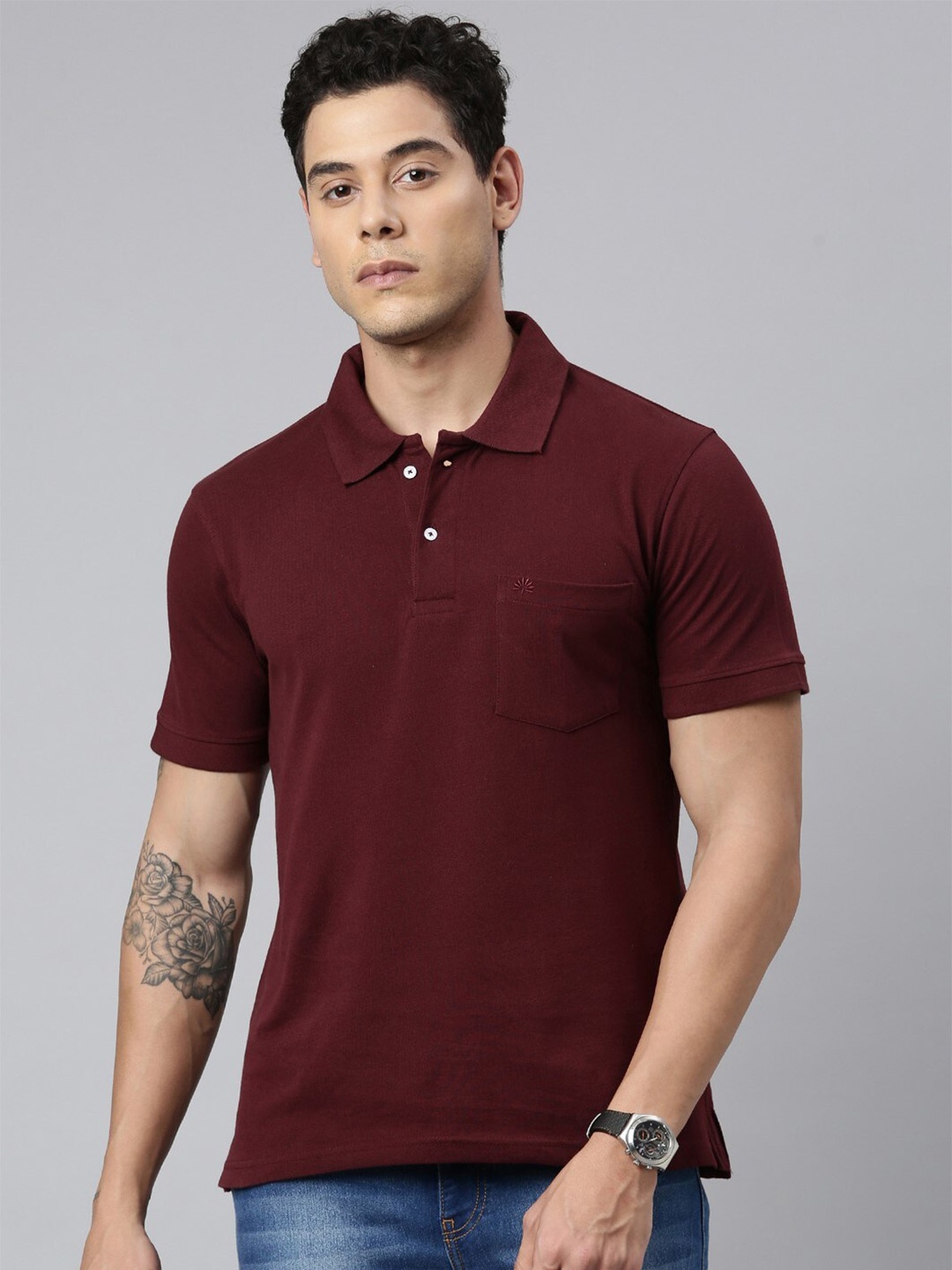 

Chennis Polo Collar Short Sleeves Pure Cotton Slim Fit T-shirt, Burgundy