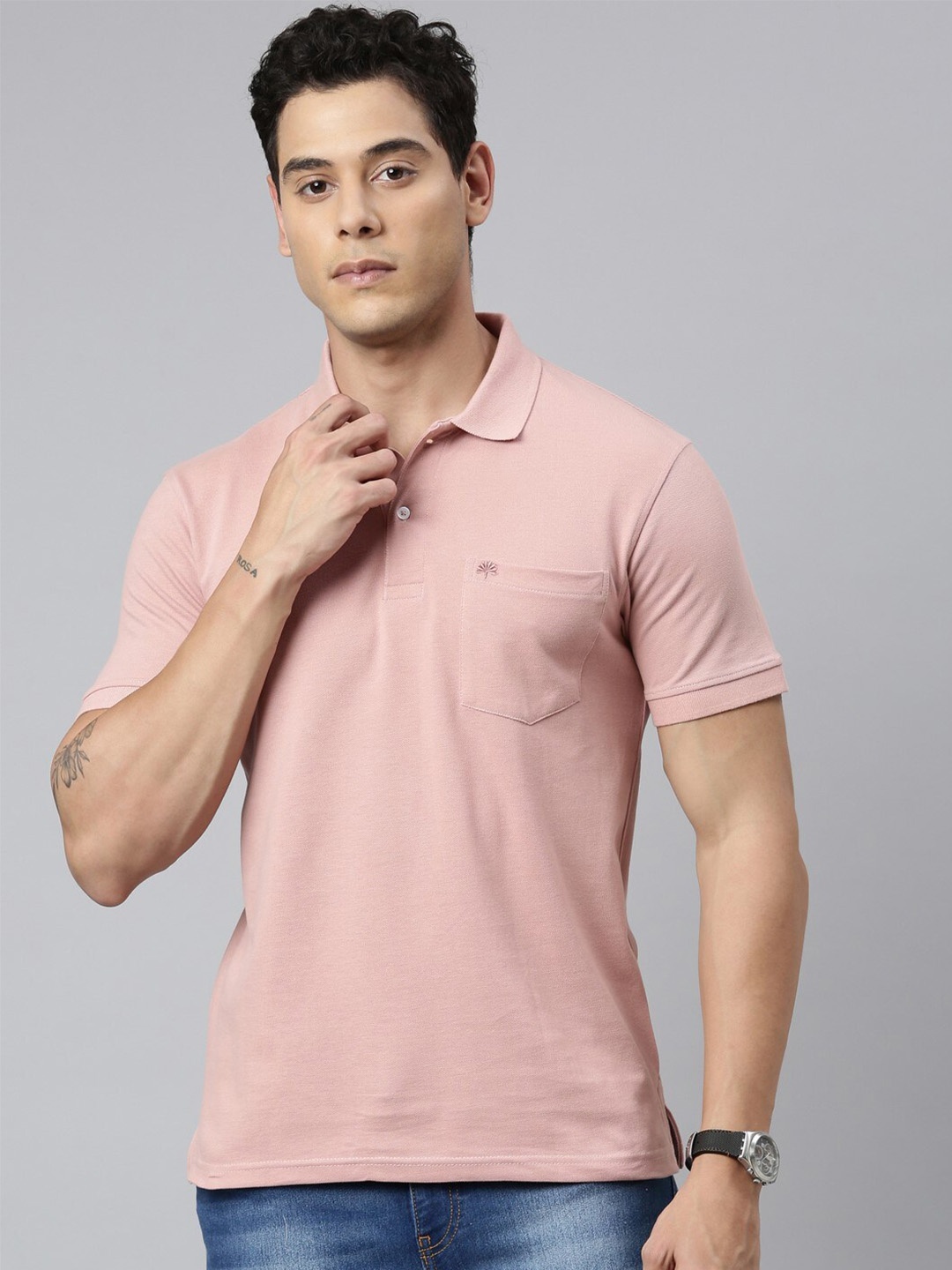 

Chennis Polo Collar Short Sleeves Pure Cotton Slim Fit T-shirt, Peach