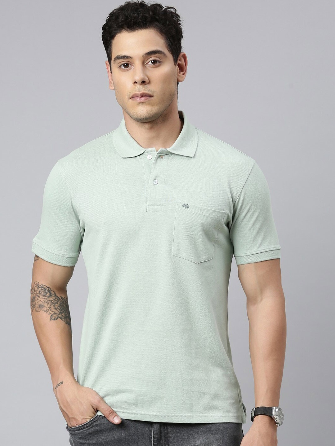 

Chennis Polo Collar Slim Fit Pure Cotton T-shirt, Teal