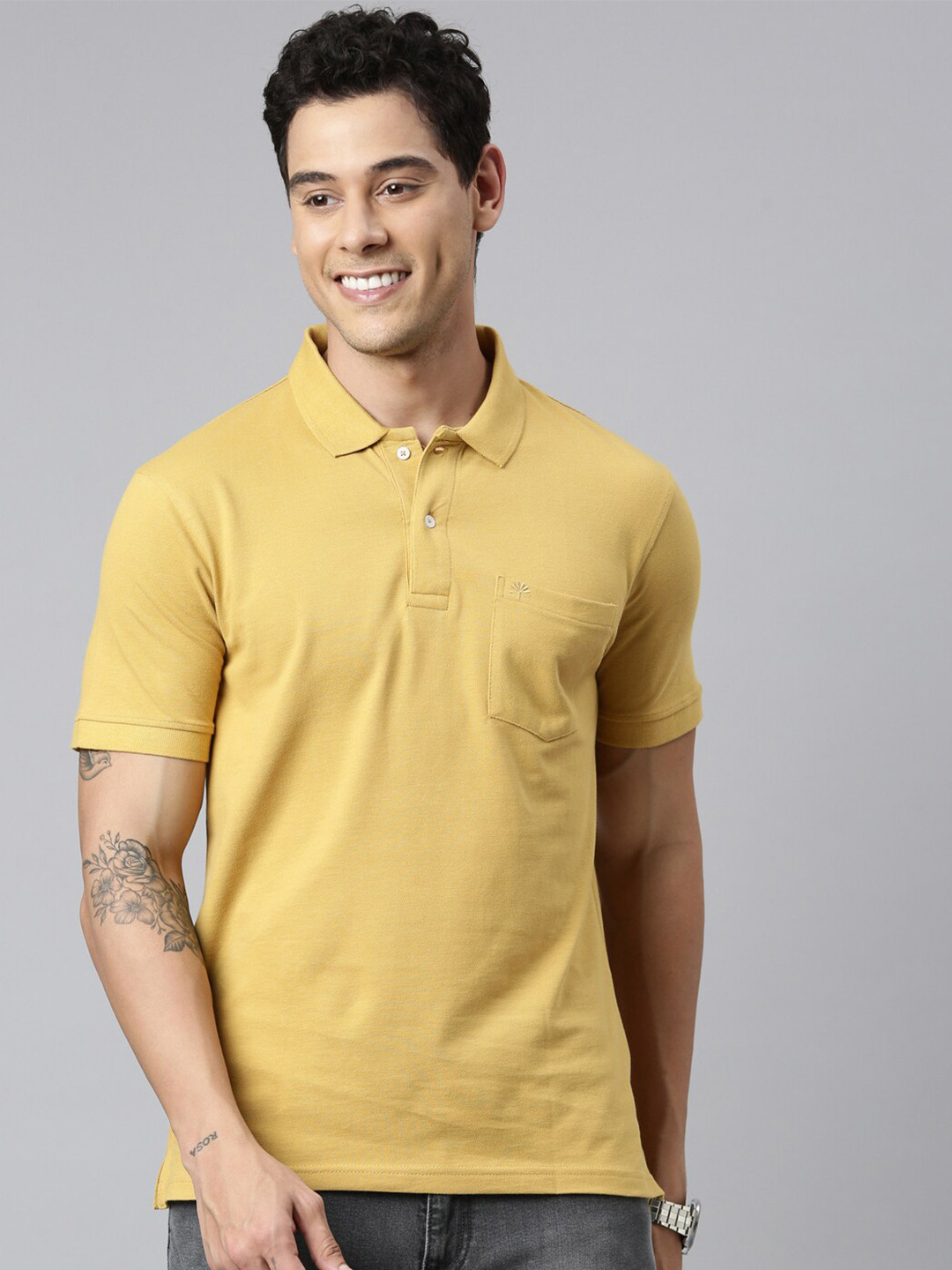 

Chennis Polo Collar Slim Fit Pure Cotton T-shirt, Mustard
