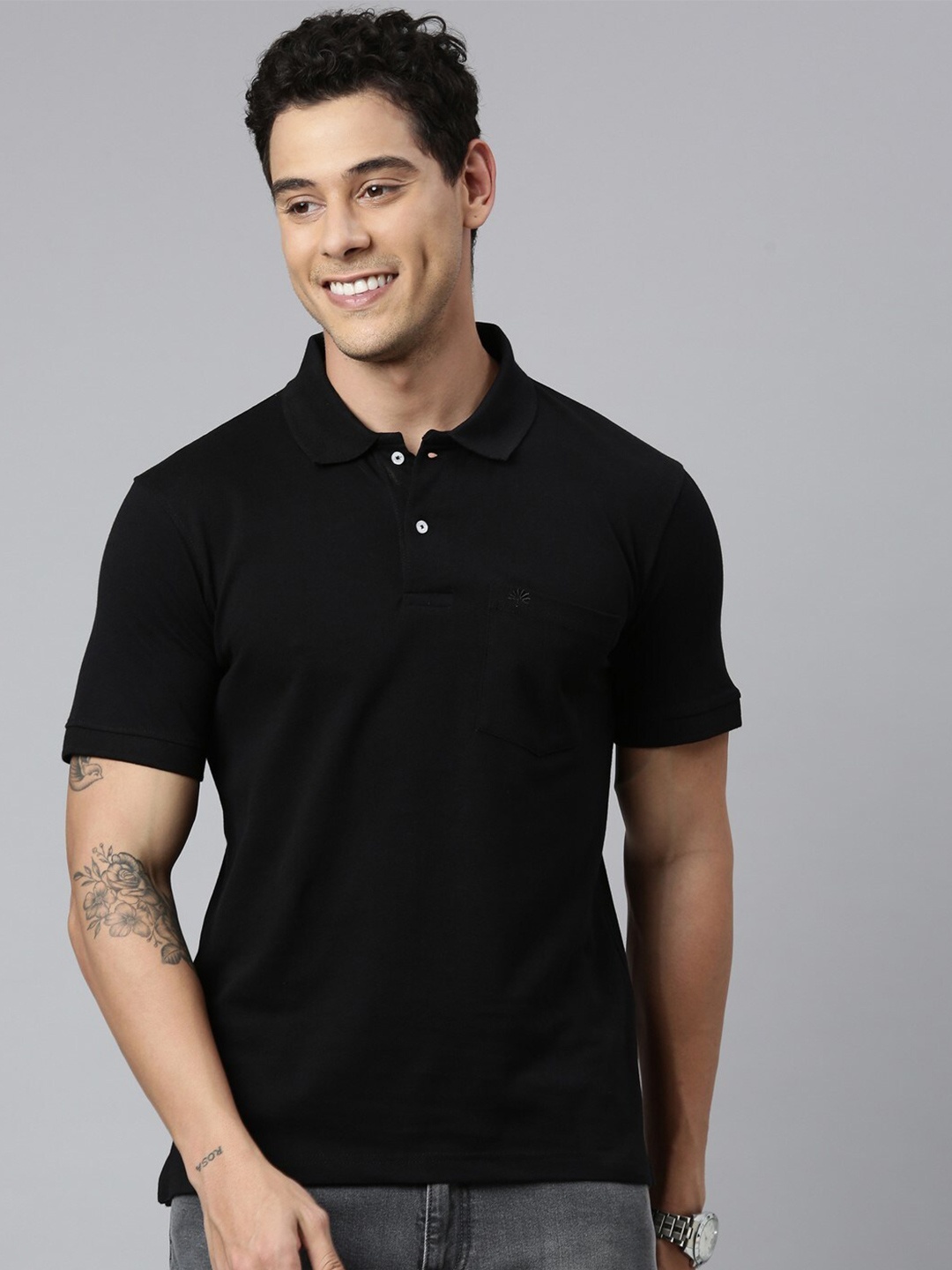 

Chennis Polo Collar Slim Fit Pure Cotton T-shirt, Black