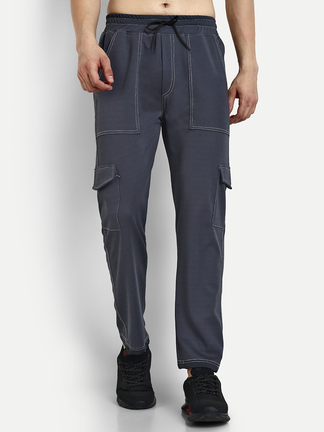 

KRAASA Men Wrinkle Free Cargos Cotton Trousers, Grey