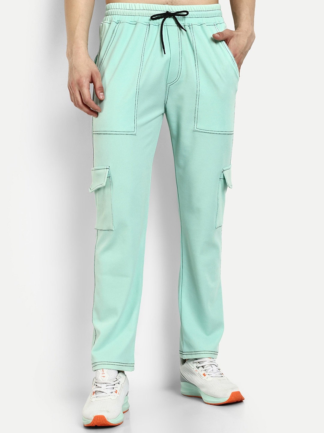 

KRAASA Men Wrinkle Free Cargos Trousers, Sea green