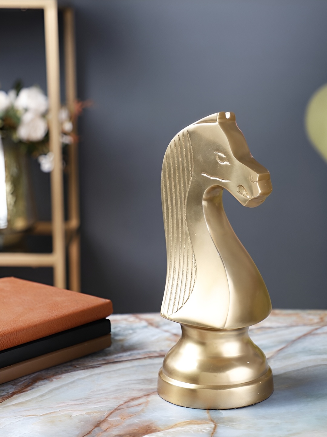 

Decor de Maison Gold Toned Chess Horse Medium Figurine Showpiece