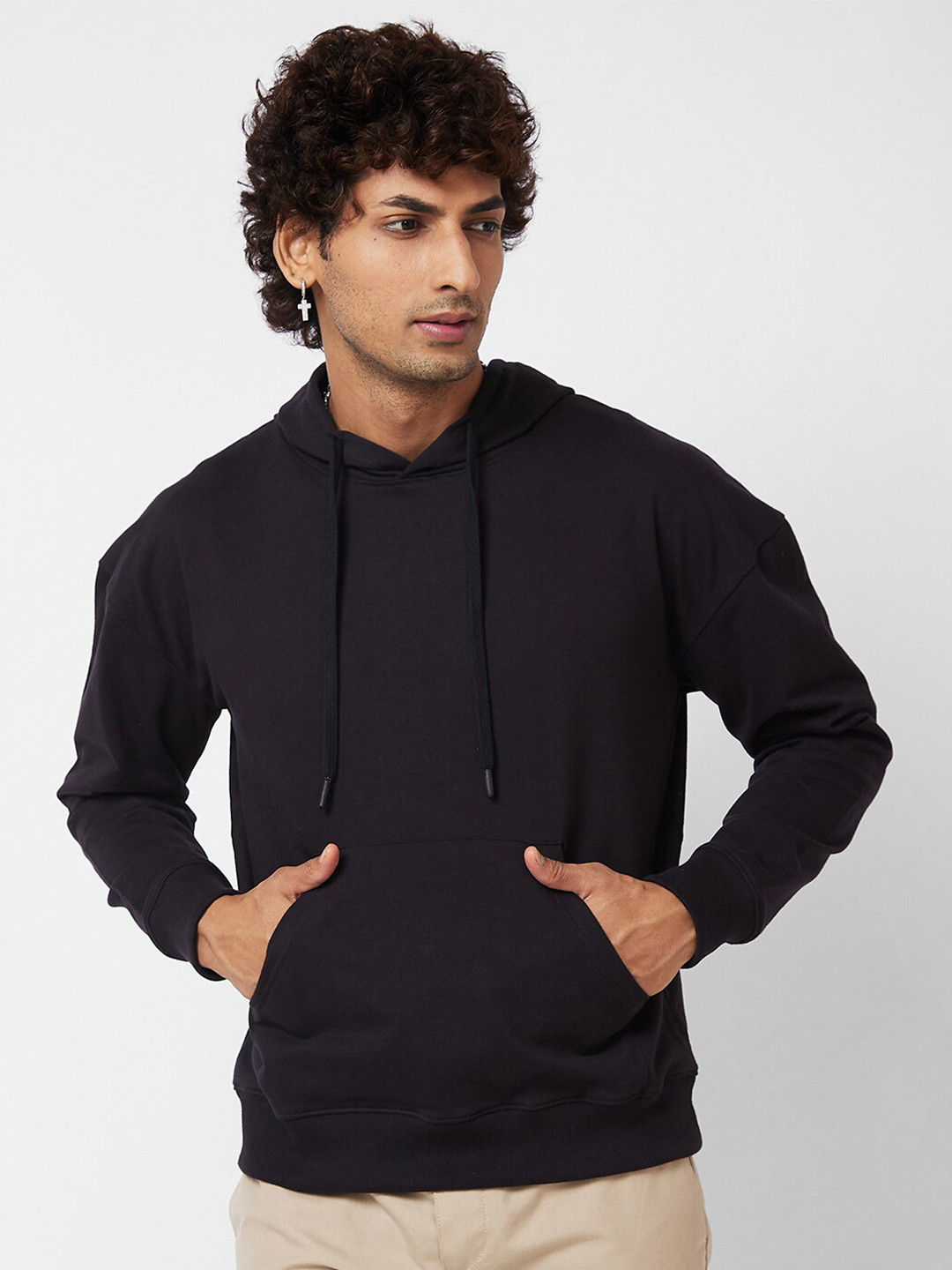 

VASTRADO Long Sleeves Cotton Hood Oversized Pullover Sweatshirt, Black