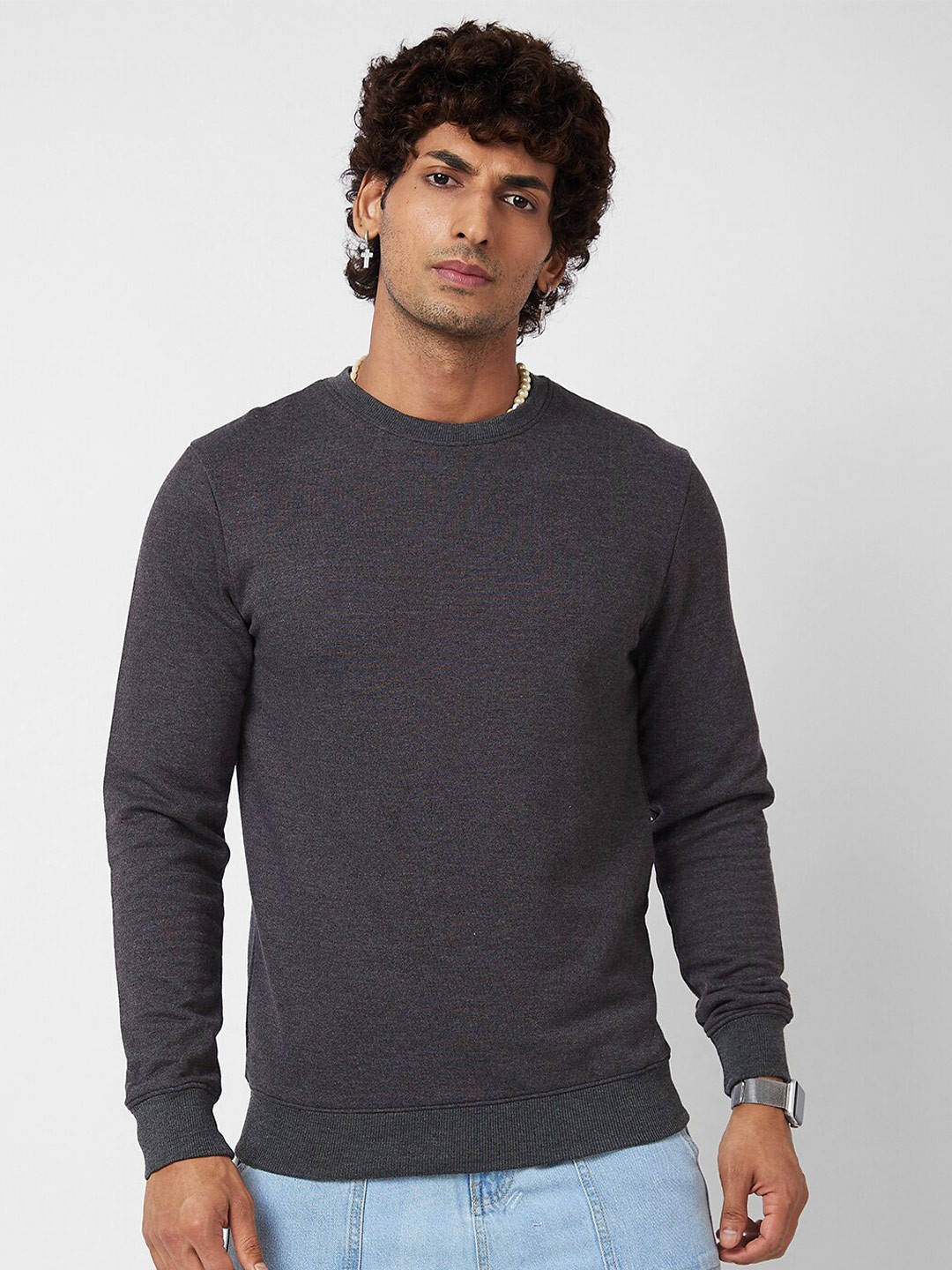 

VASTRADO Cotton Round Neck Sweatshirt, Grey