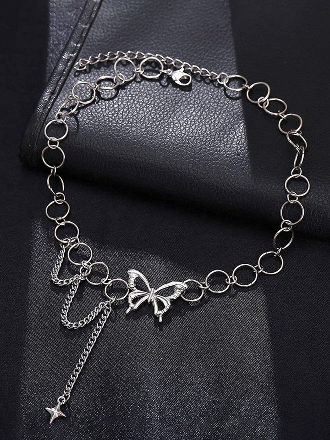 

VAGHBHATT Silver-Plated Butterfly Choker Necklace