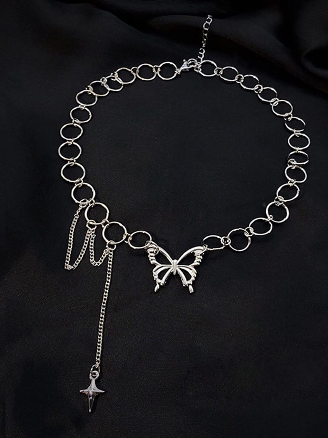 

VAGHBHATT Silver-Plated Butterfly Choker Necklace