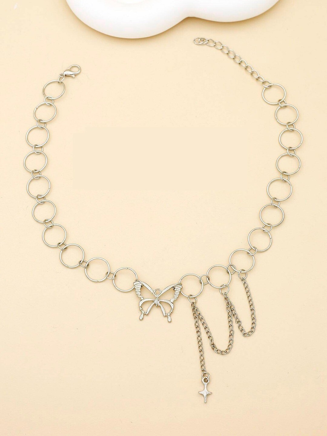 

VAGHBHATT Silver-Plated Butterfly Choker Necklace