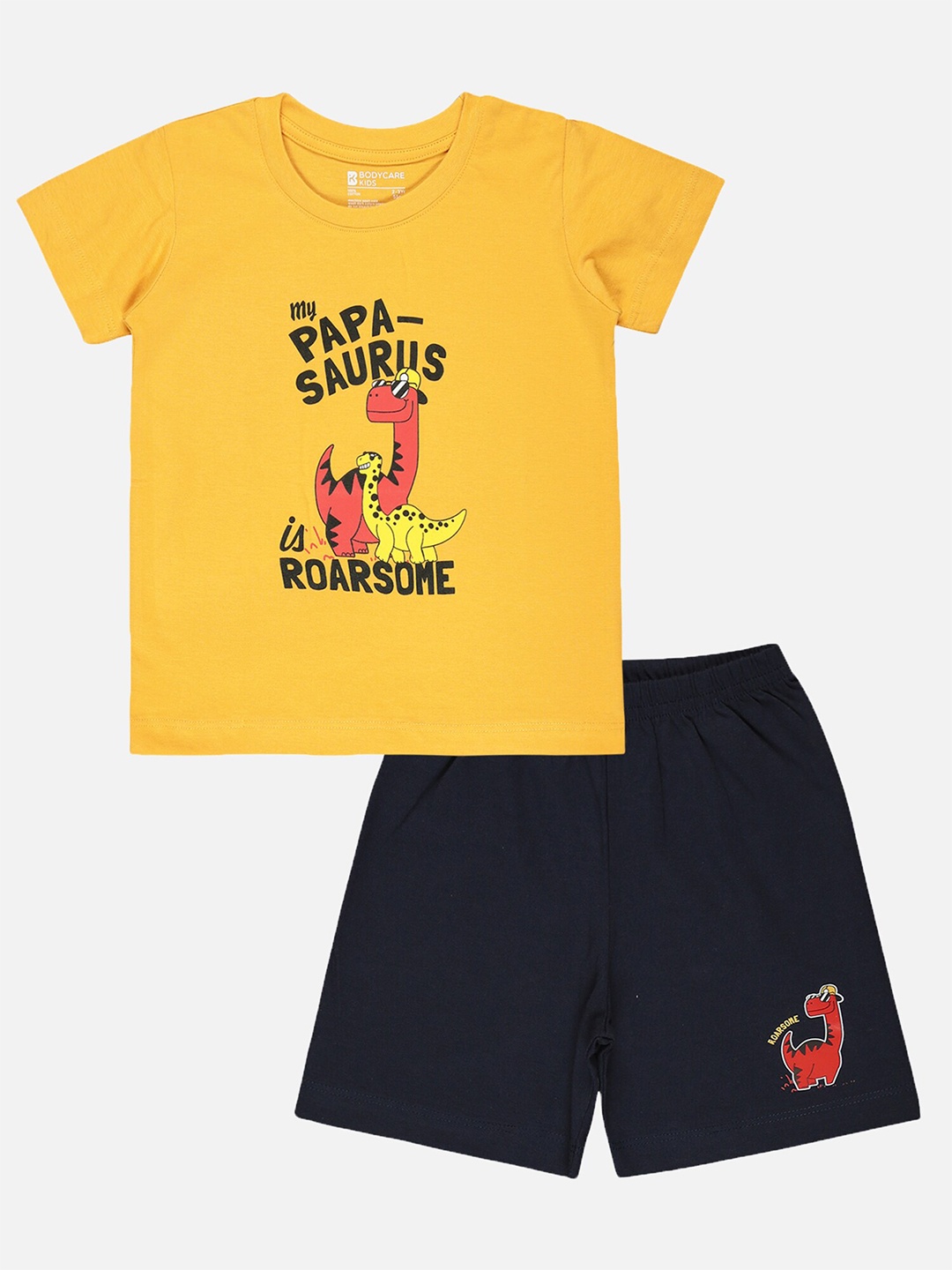 

Bodycare Kids Boys Graphic Printed Pure Cotton T-shirt with Shorts, Yellow
