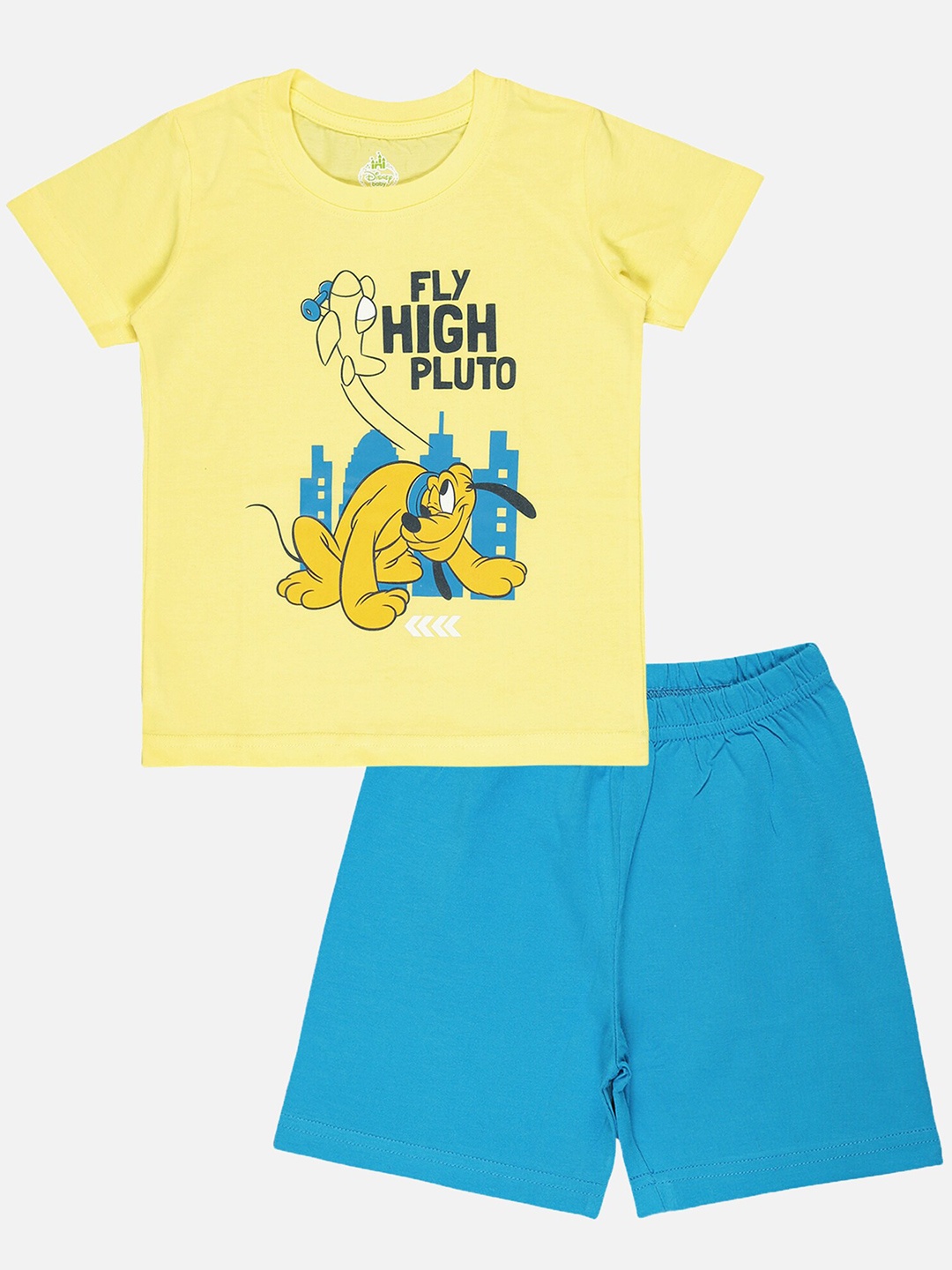 

Bodycare Kids Boys Pluto Printed Pure Cotton T-shirt with Shorts, Yellow