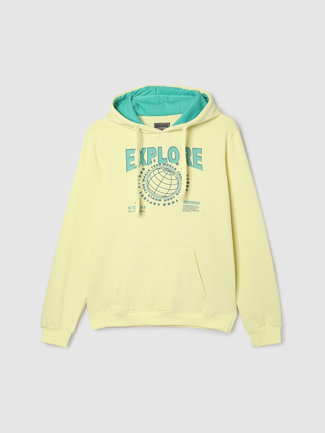 

max Boys Typography Printed Hooded Pullover Sweatshirt, Yellow