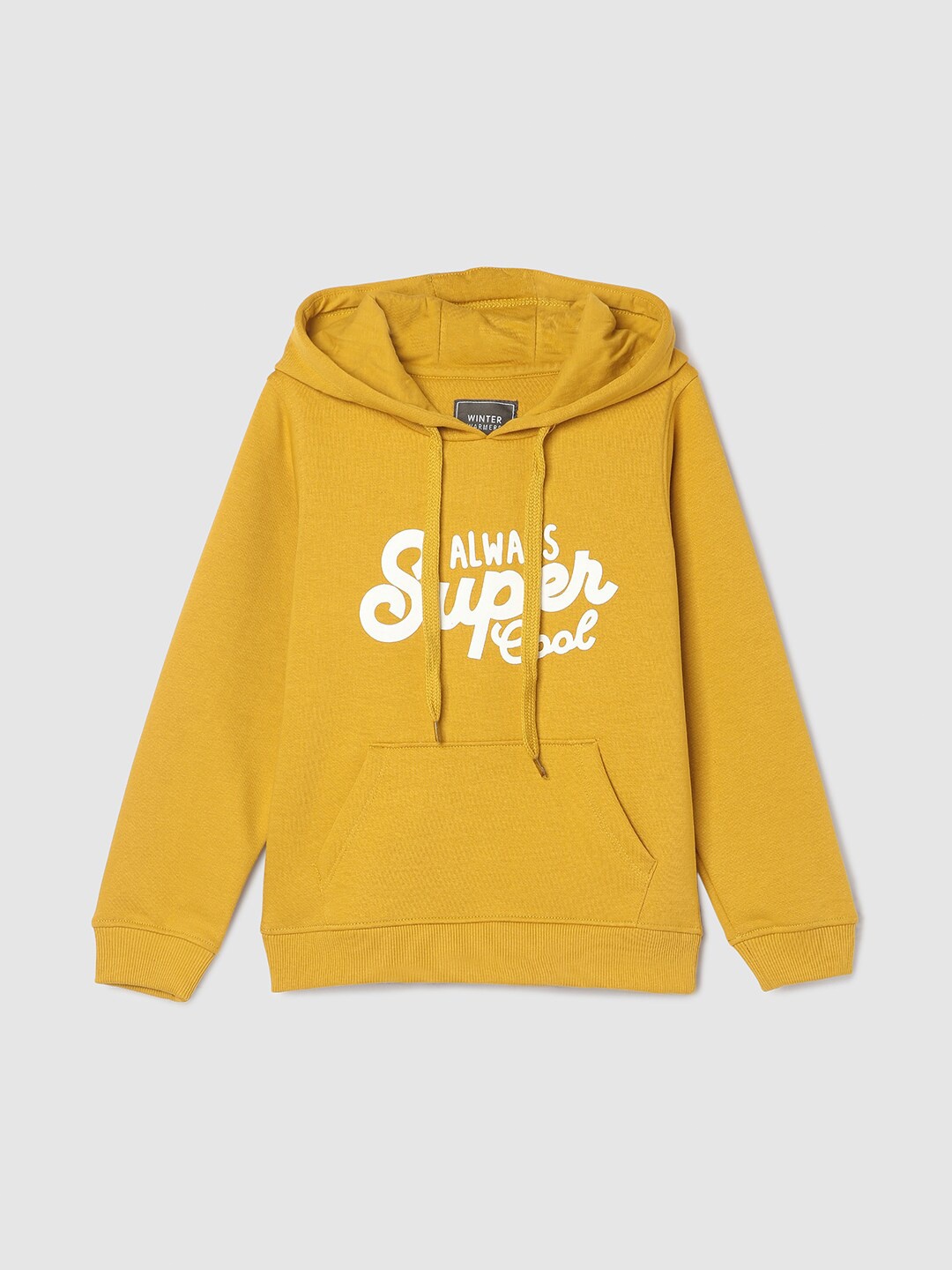 

max Boys Typography Printed Hooded Pullover Sweatshirt, Yellow