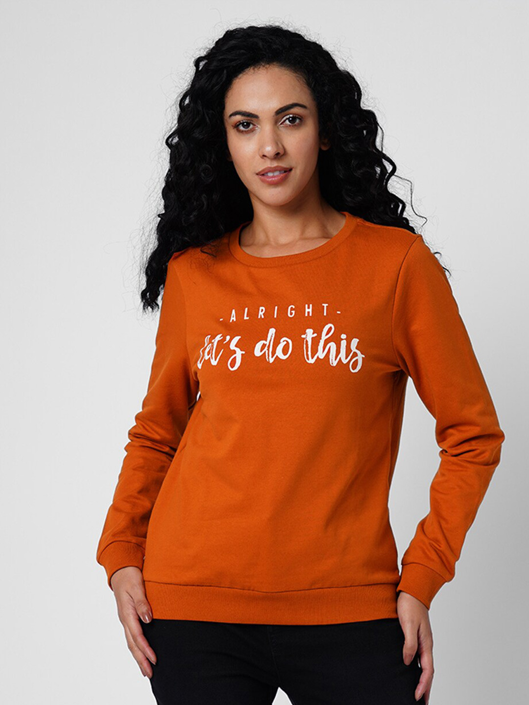 

Vero Moda Typography Printed Pure Cotton Pullover Sweatshirt, Orange