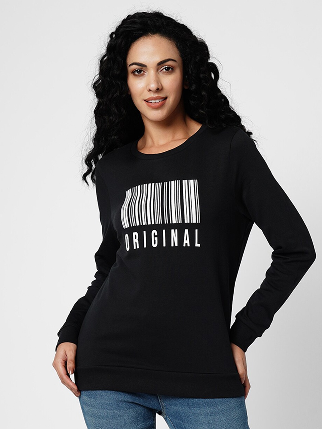

Vero Moda Typography Printed Pure Cotton Pullover Sweatshirt, Black