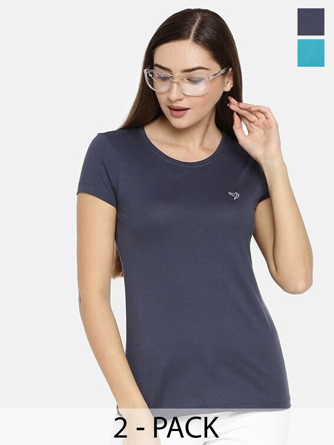

TWIN BIRDS Pack of 2 Slim Fit Pure Cotton T-shirts, Blue