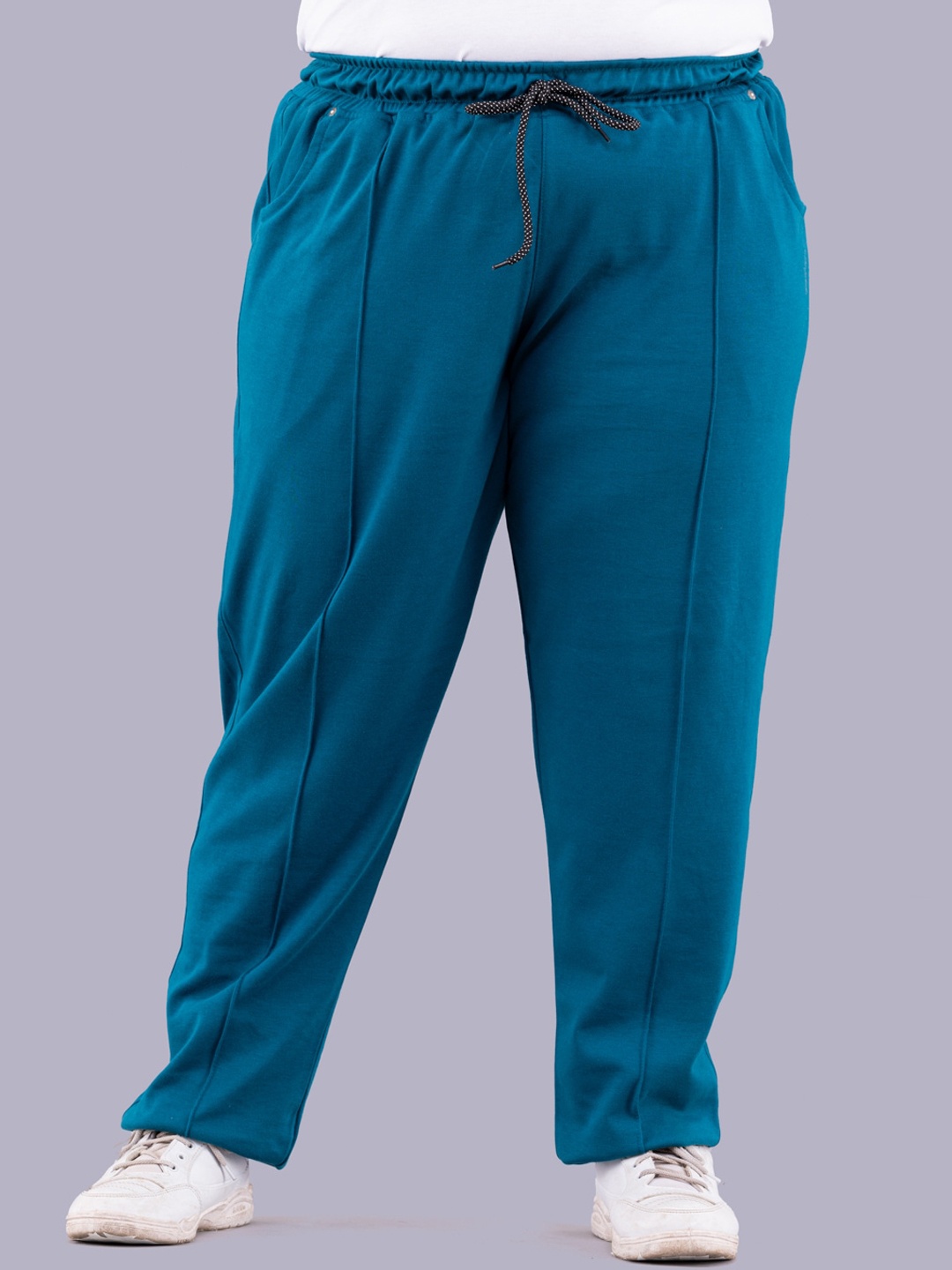 

CUPID Women Plus Size High-Rise Cotton Track Pants, Teal