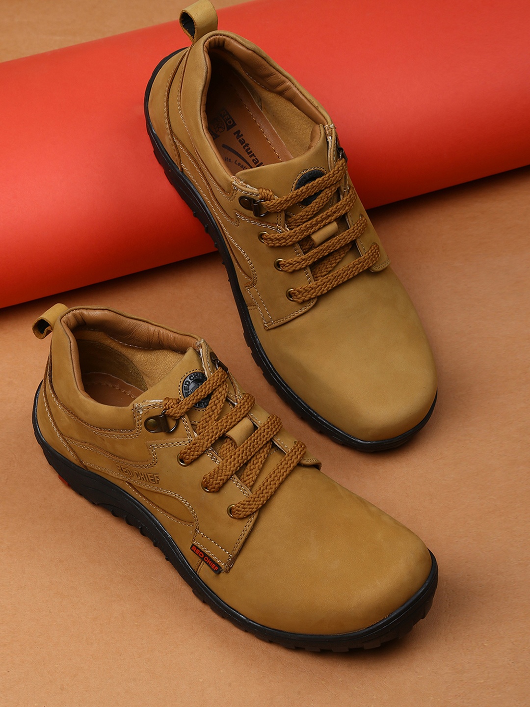

Red Chief Men Tan Brown Leather Flat Boots