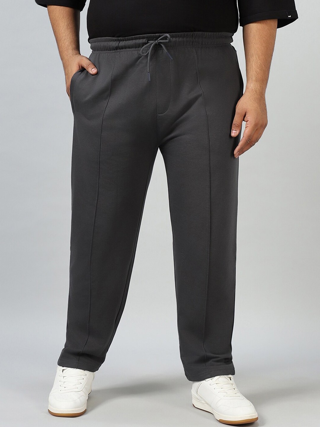 

Bewakoof Plus Size Men Regular Fit Mid-Rise Cotton Track Pants, Grey