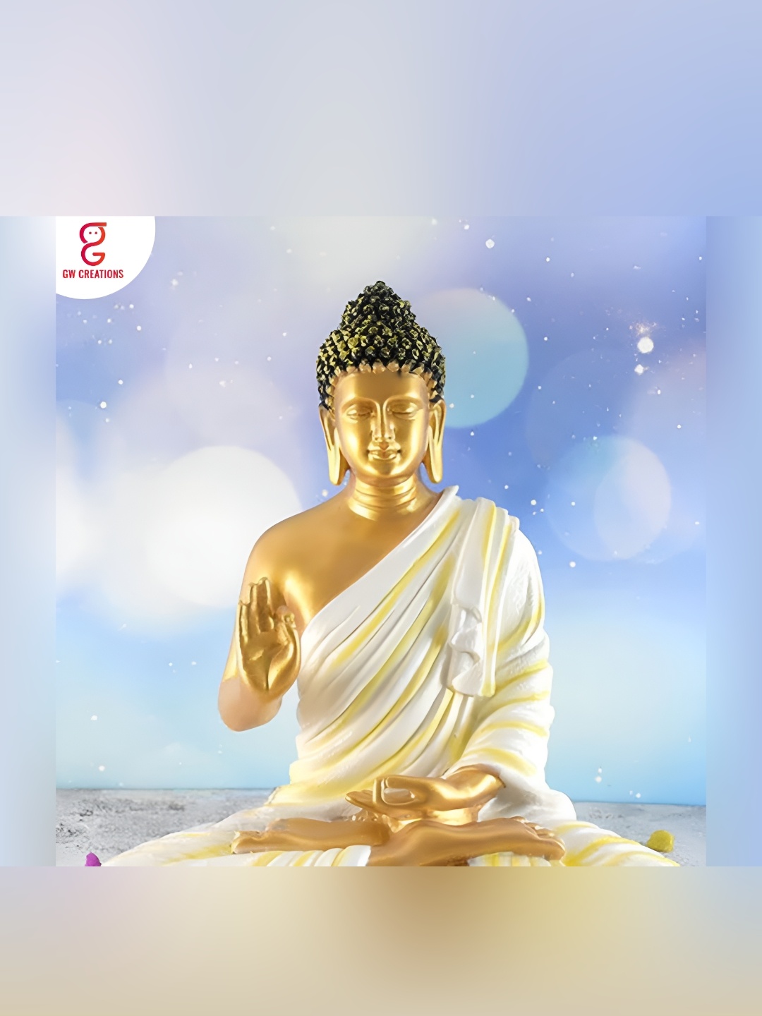 

GW CREATIONS Gold Toned & White Buddha Meditating Idol Showpiece