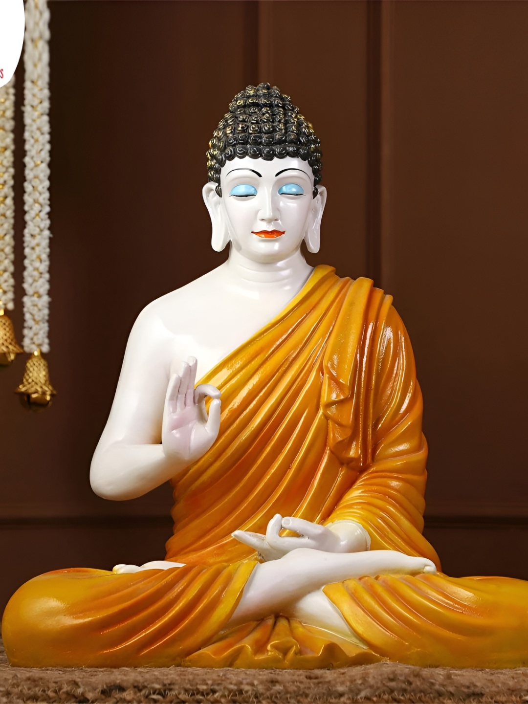 

GW CREATIONS Orange Marble Large Lord Gautam Meditating Buddha Idol Showpiece