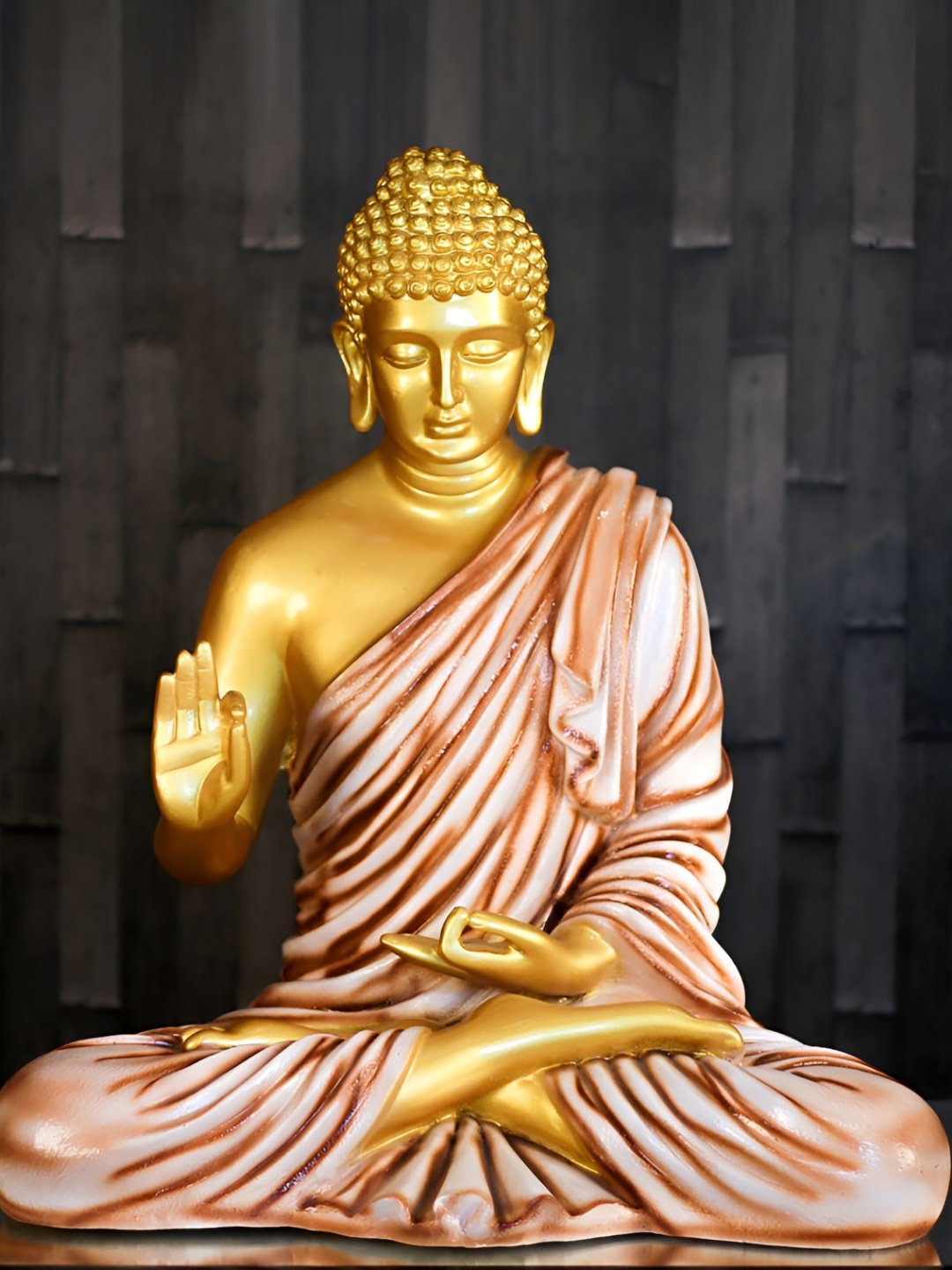 

GW CREATIONS Gold Toned & Pink Marble Buddha Idol Large Size Showpiece, Brown