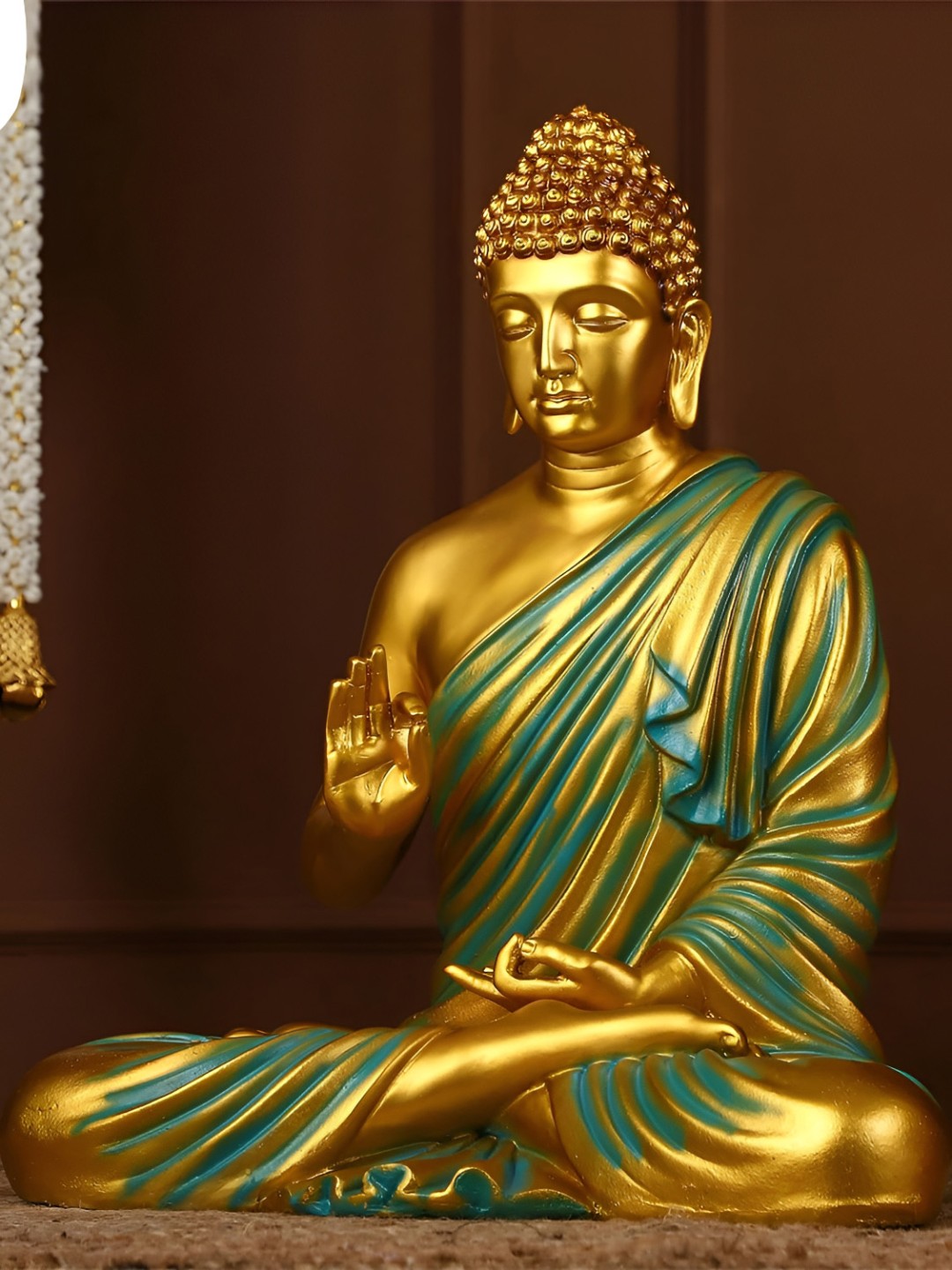 

GW CREATIONS Gold Toned & Blue Marble Buddha Idol Showpiece