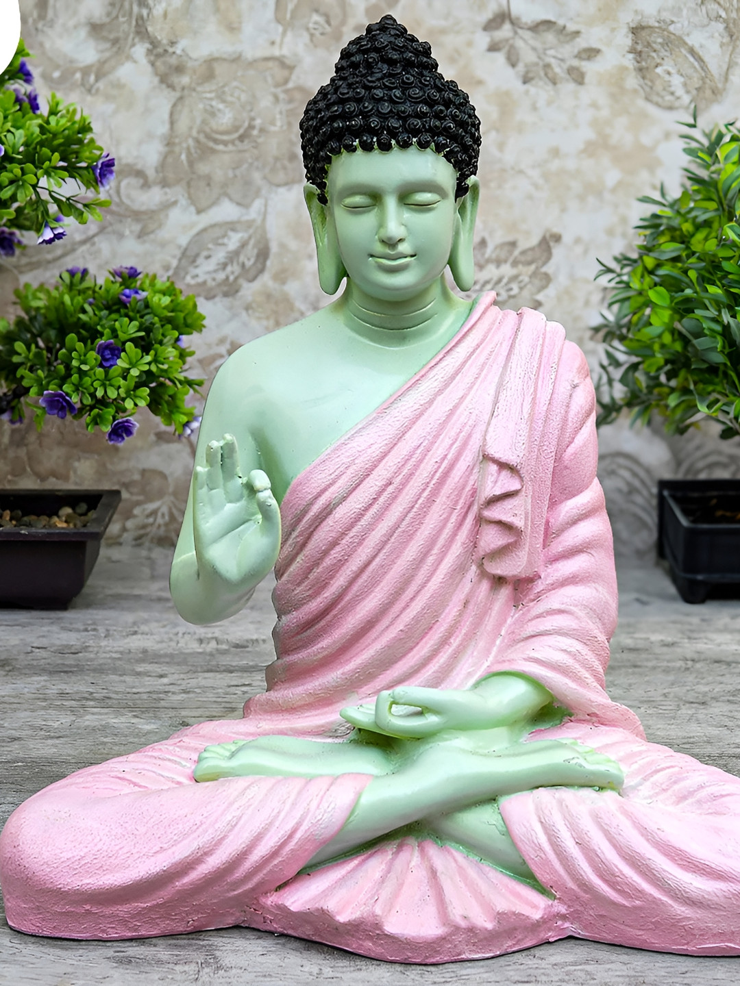 

GW CREATIONS Pink & Green Meditating Buddha Idol Showpiece