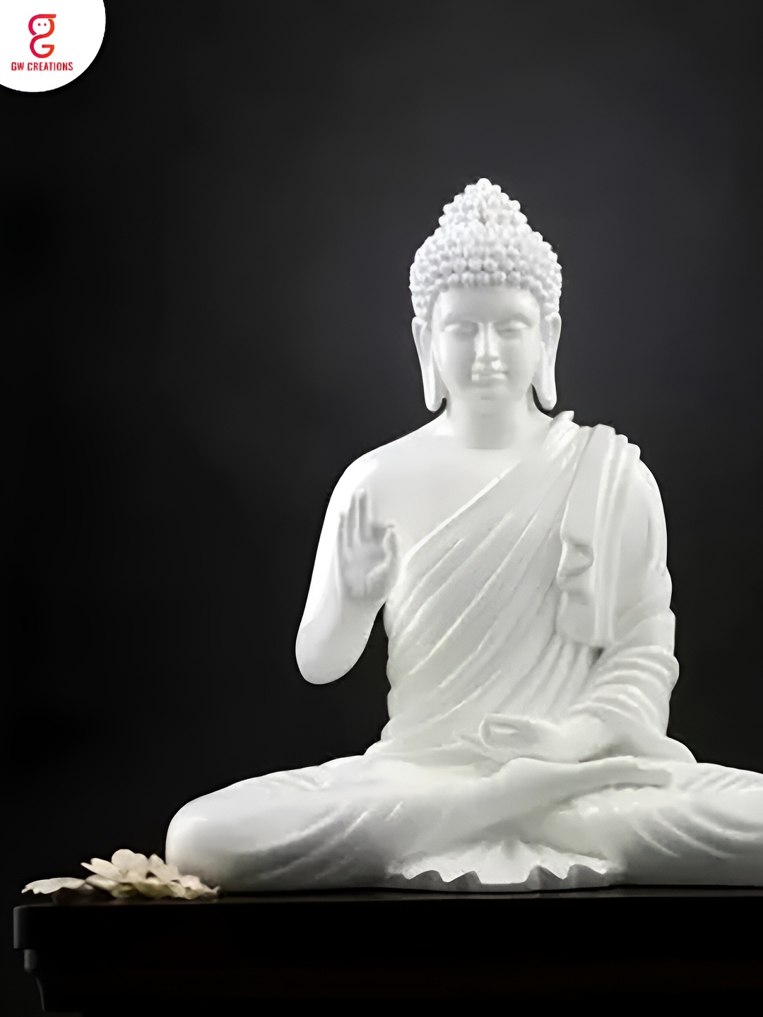

GW CREATIONS White Meditating Buddha Idol Large Size Showpiece