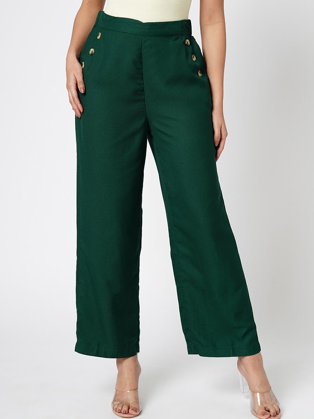 

Vero Moda Women Straight Fit High-Rise Parallel Trousers, Green
