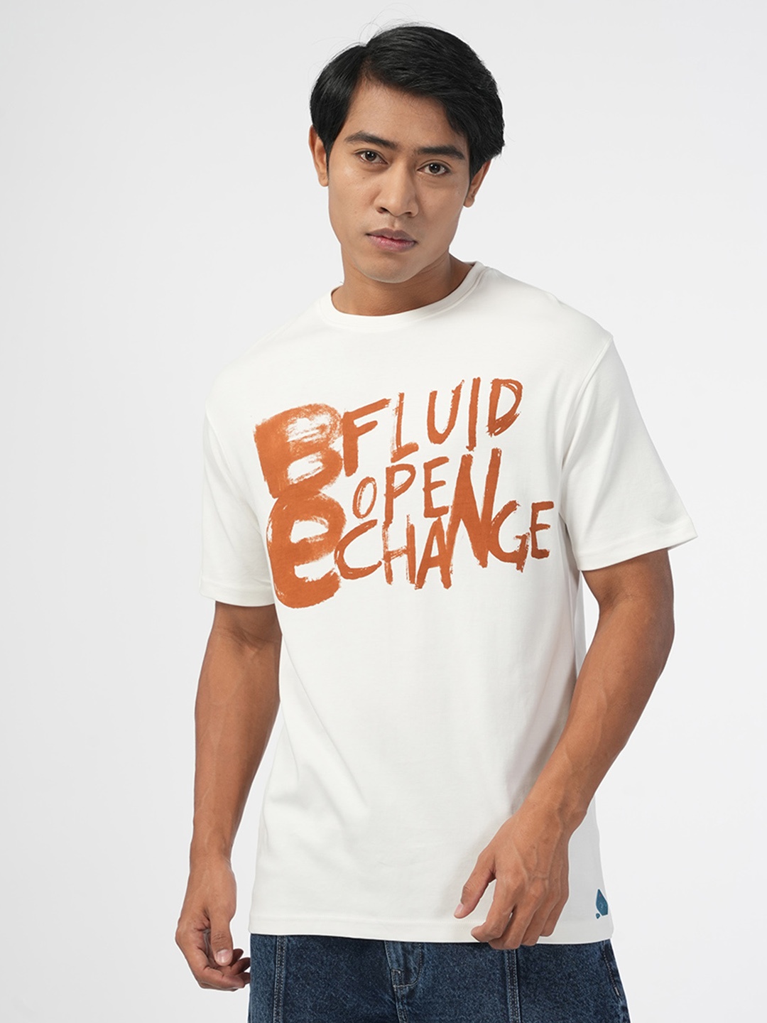 NoBiY Typography Printed Bio Finish Pure Cotton T-shirt, White