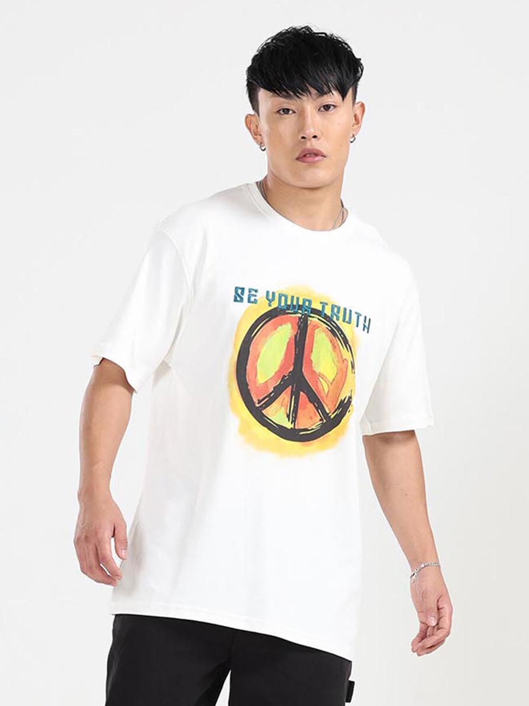 

NoBiY Graphic Printed Pure Cotton Bio Finish T-shirt, White