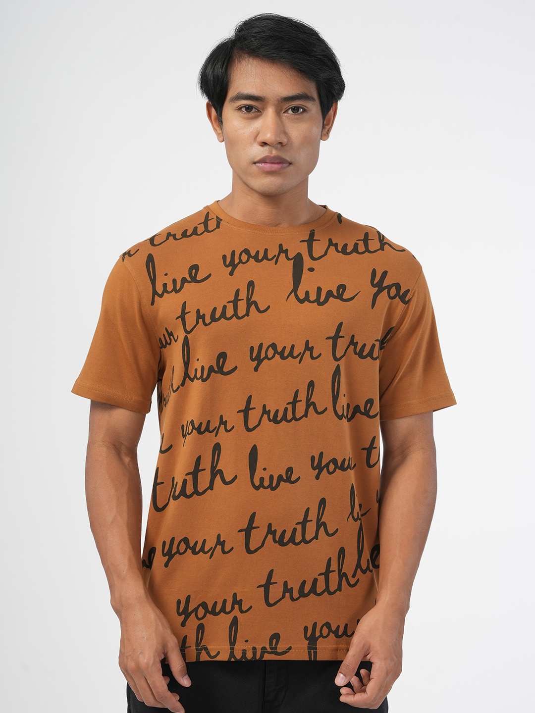 

NoBiY Typography Printed Round Neck Cotton Bio Finish T-shirt, Brown