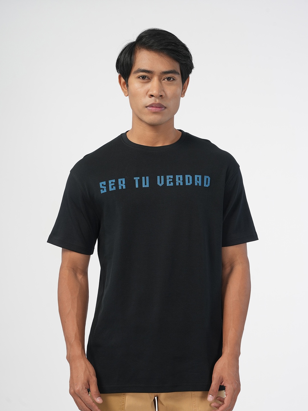 

NoBiY Chest Typography Printed Bio Finish Pure Cotton T-shirt, Black