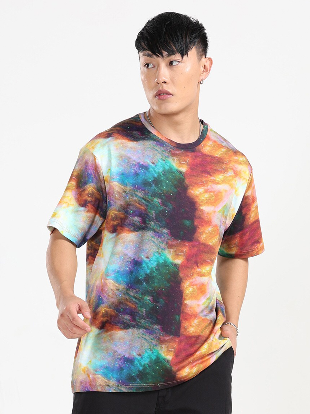 

NoBiY Abstract Printed Pure Cotton Bio Finish T-shirt, Brown