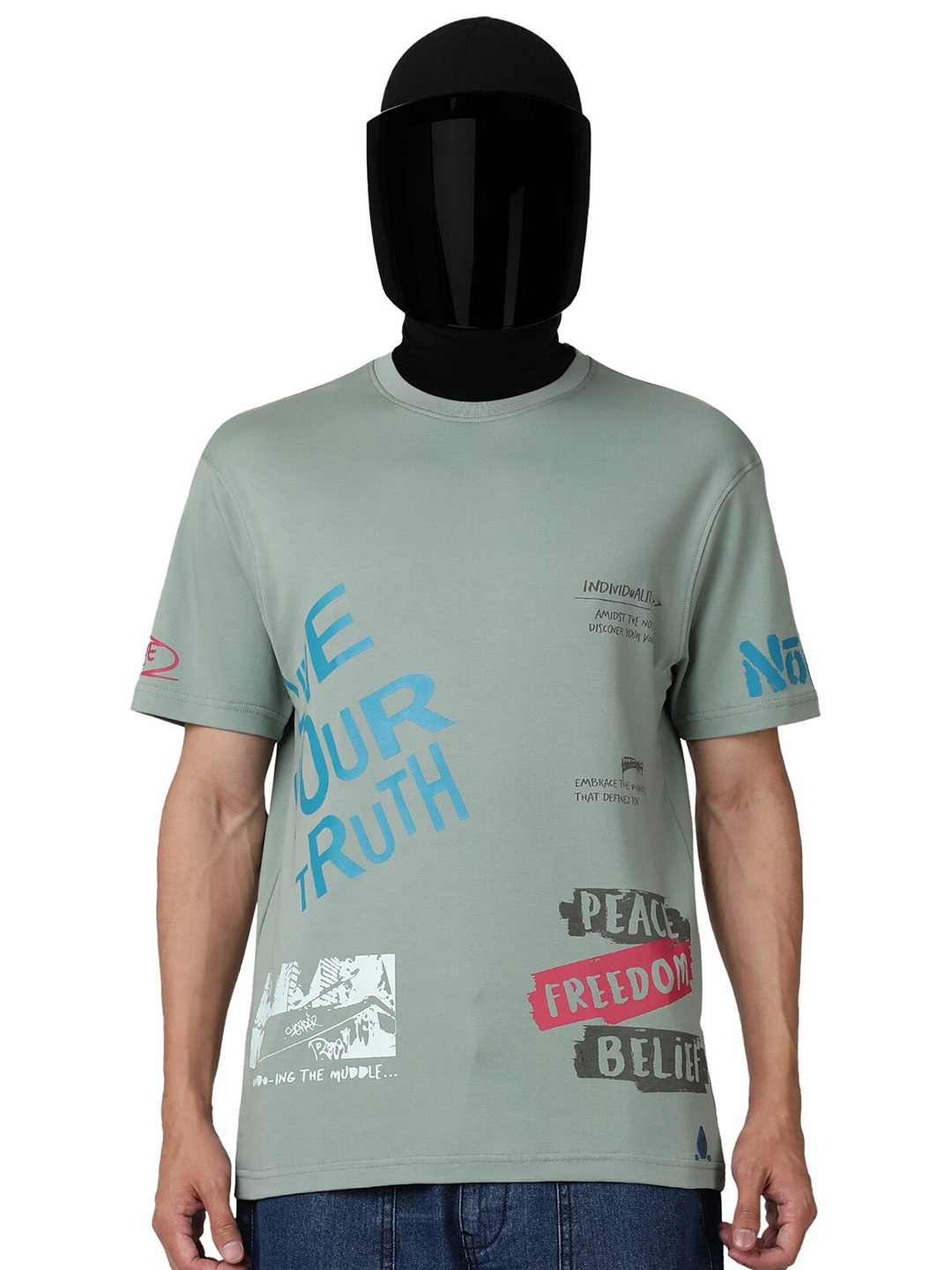 

NoBiY Typography Printed Cotton Bio Finish T-Shirt, Green