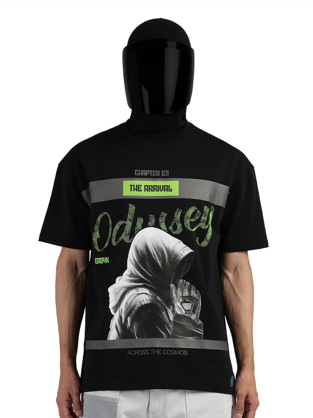 

NoBiY Graphic Printed Cotton Oversized Bio Finish T-Shirt, Black
