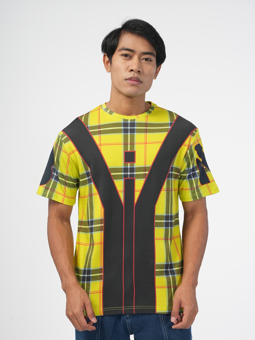 

NoBiY Geometric Printed Bio Finish Pure Cotton T-shirt, Yellow