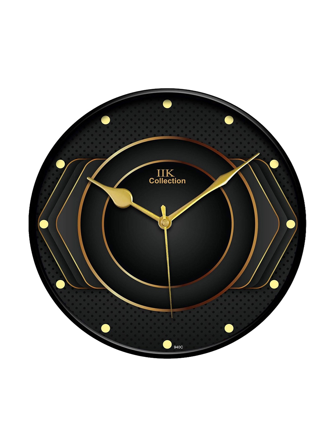 

IIK COLLECTION Black & Gold- Toned Printed Round Contemporary Wall Clock