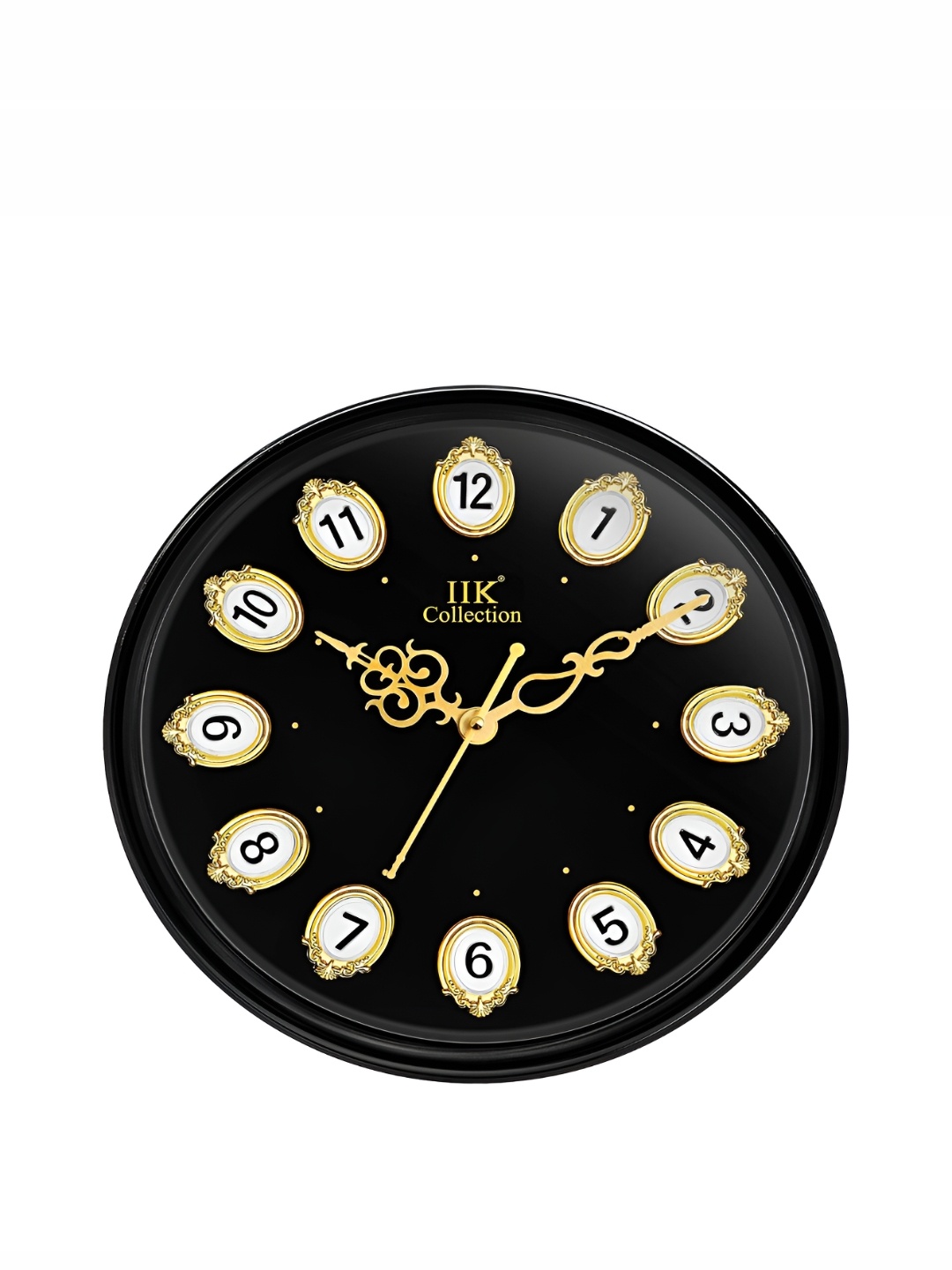 

IIK COLLECTION Black & Gold-Toned Printed Round Contemporary Wall Clock