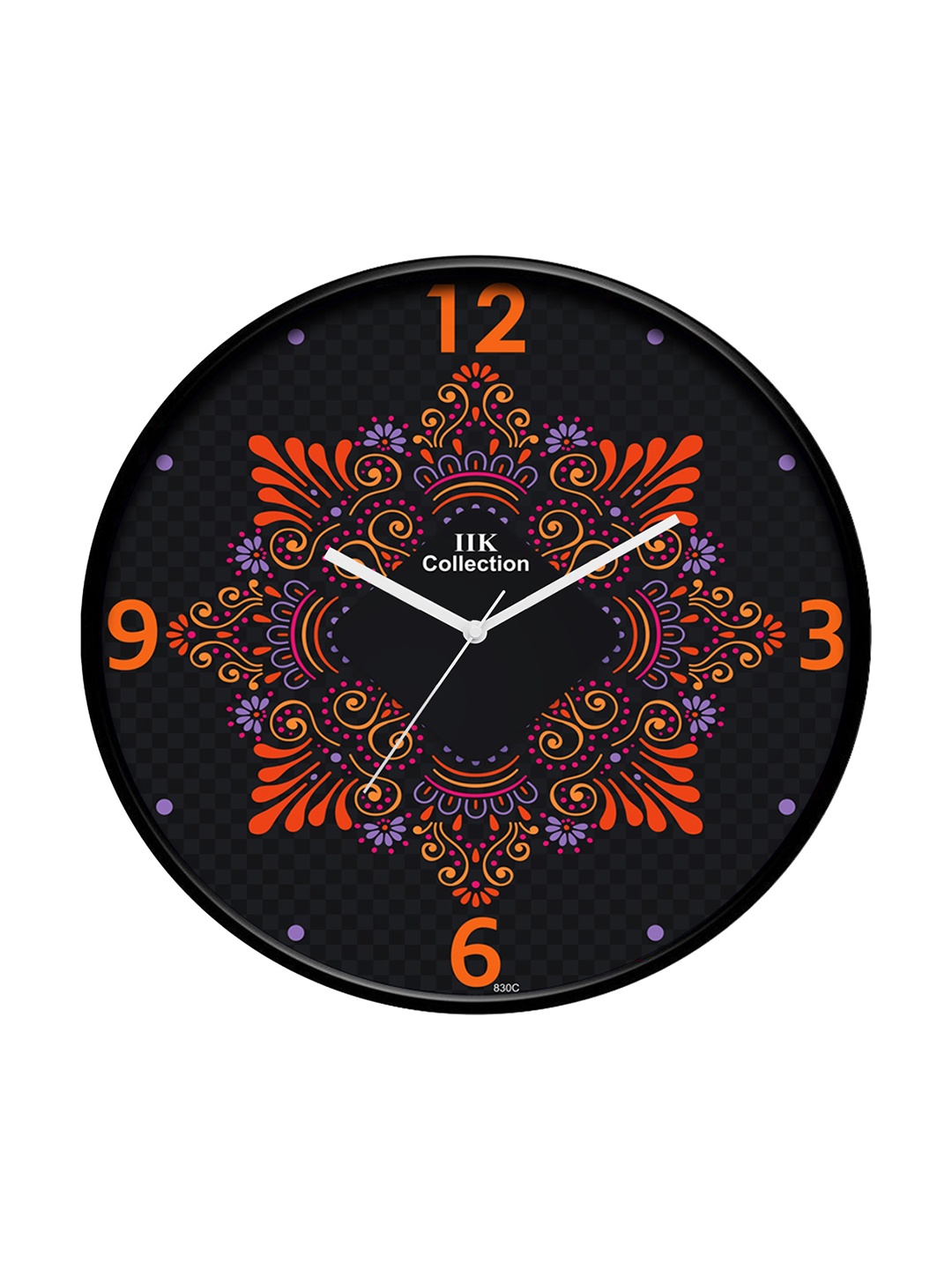 

IIK COLLECTION Black & Orange Printed Round Contemporary Wall Clock