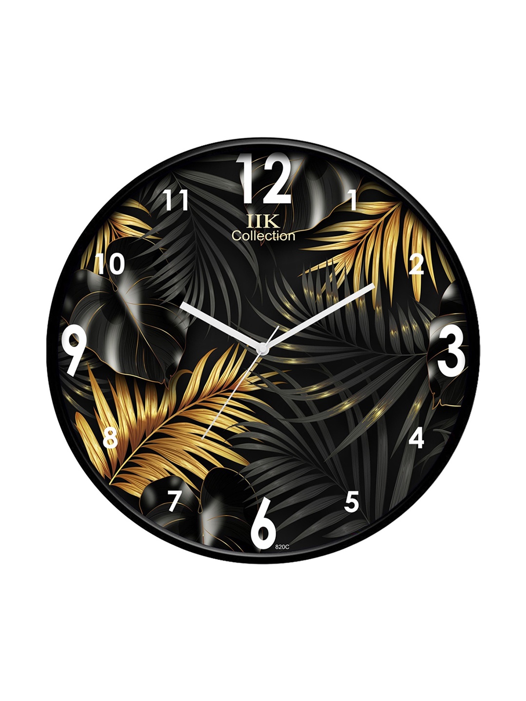 

IIK COLLECTION Black and Gold Toned Printed Round Contemporary Analogue Wall Clock