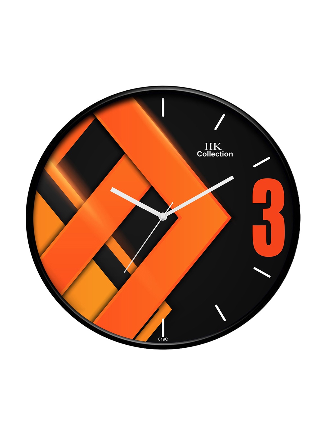 

IIK COLLECTION Black and Orange Printed Round Contemporary Analogue Wall Clock